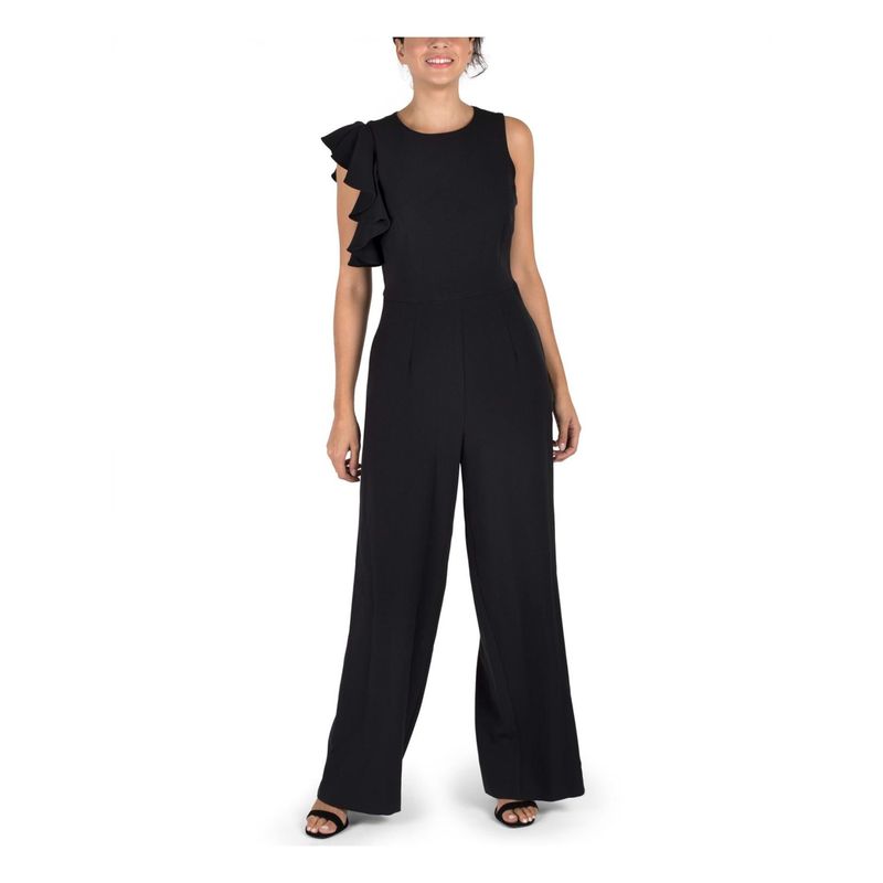 Nwt Julia Jordan Womens Black Stretch Flutter Sleeve Evening Wide Leg Jumpsuit 8